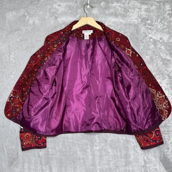 Coldwater Creek Jacket Womens Large Red Paisley Floral Blazer Button Up Lined - Picture 3 of 11